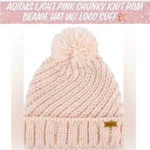 New!! Adidas Light Pink Chunky Knit Pom Beanie Hat W/ Logo Cuff🩰